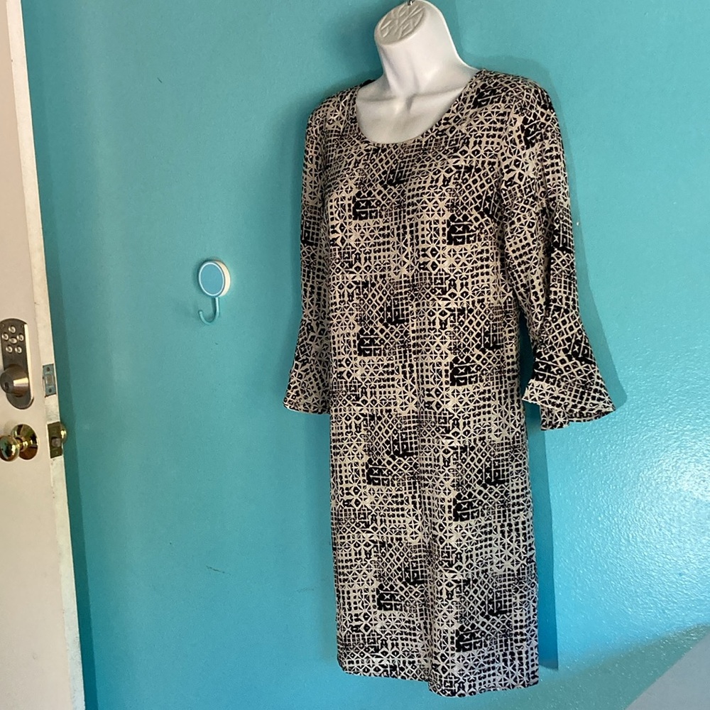 Garnet Hill Silk Mini Size 4 Pullover Knee Length Patterned Black White Dress